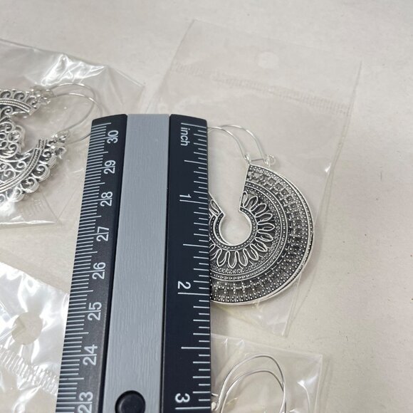 5 Pairs Filigree Hoop Earrings Boho Mandala Bollywood Goddess Silver-Tone‎ - Picture 10 of 10